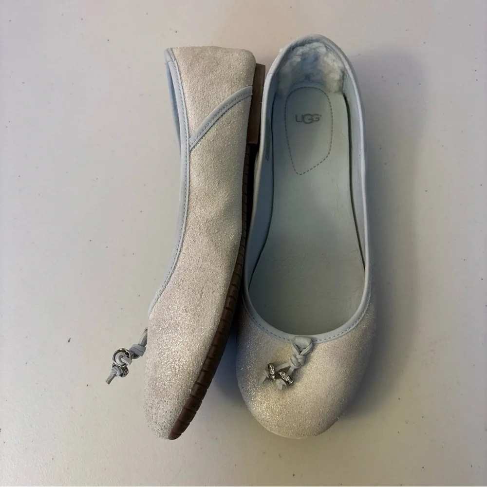 UGG  flat shoes women ballet light blue shine leather Sz# 9.5 NWOT